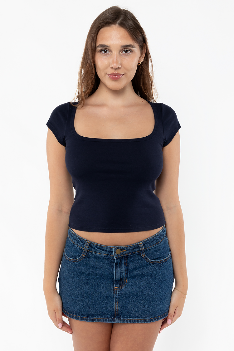 Baby Rib Square Neck Cap Tee Navy